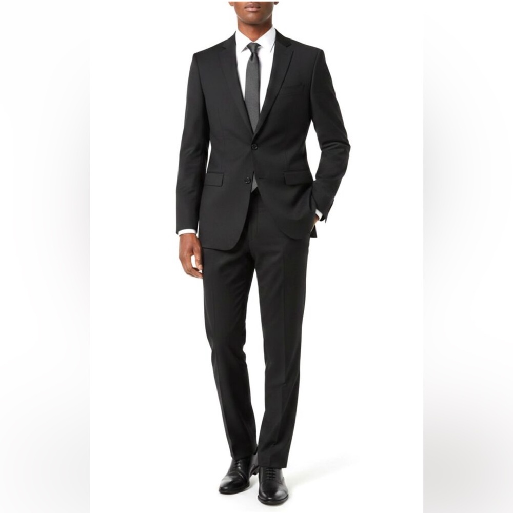Calvin Klein Hudson’s Bay 2 Button Black Wool Suit Jacket 42R & Pants 36W NWT